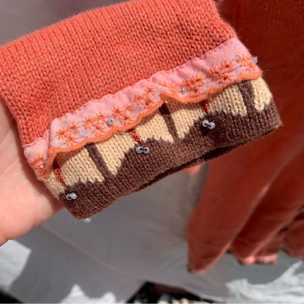 Storybrook Knits Vintage Butterfly Sweater Orange Fairycore Artsy y2k Sz Small - Picture 5 of 10